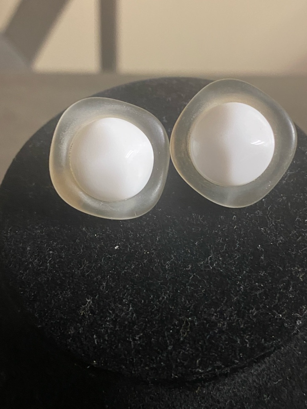 White Dome Resin Clip On Earrings